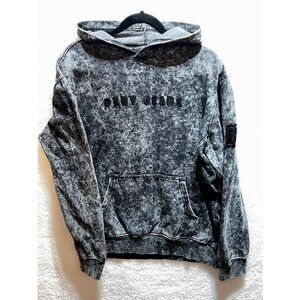 Men’s Dkny Jeans Acid-Wash Large Gray Hooded Sweatshirt Pullover Kangaroo Pocket